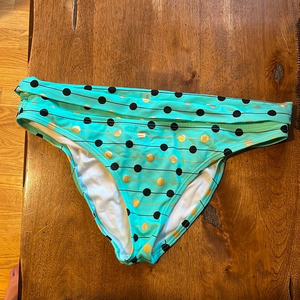 Victoria’s Secret Fold‎ over Aqua Polka Dot Bikini Swim Bottom Size Medium